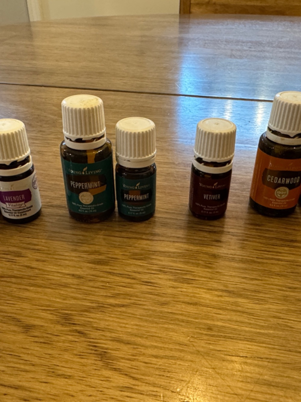 Young Living Essential Oil Set - Teal, Purple, Brown, Orange, White Caps